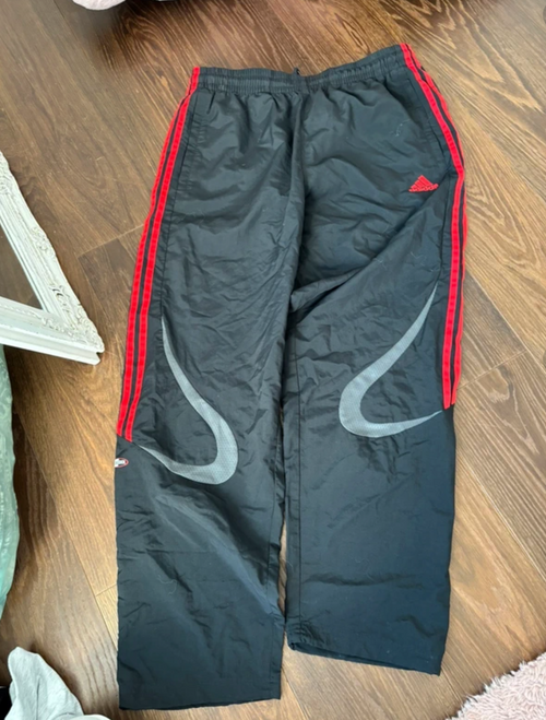 Adidas Originals black red track pants size L, full view — second-hand original, Lbass Original Morocco