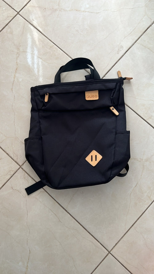 TheTrueC black city backpack second-hand, real photo, Lbass Original Morocco — front view