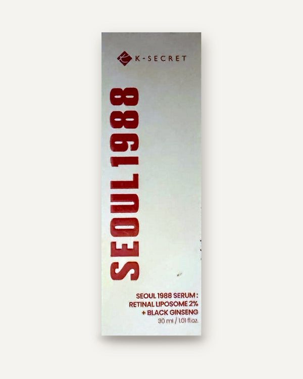 K-SECRET Seoul 1988 Serum Retinal Liposome 2% + Black Ginseng 30ml, box front – سيروم الريتينال والجينسنغ الأسود