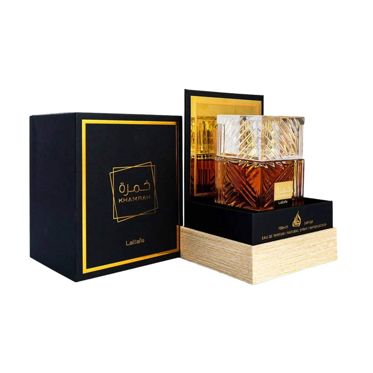Lattafa Khamrah Eau de Parfum 100ml, bottle and box – عطر خمرة