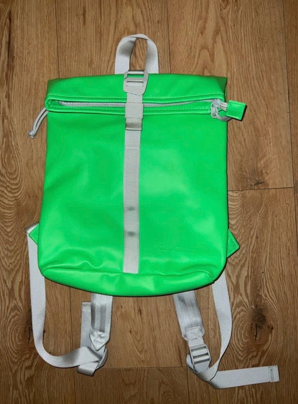 New Rebels neon green roll-top backpack second-hand, one-of-one, real product photo, Lbass Original Morocco — view 1